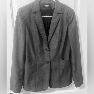 Express Stretch Charcoal Gray Black Wool Blend Blazer - Size 7/8